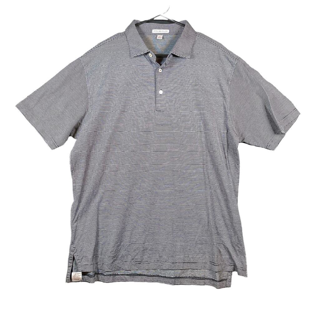 Peter Millar Mens Shirt Black White Stripe Short Sleeve Polo 100% Cotton Large